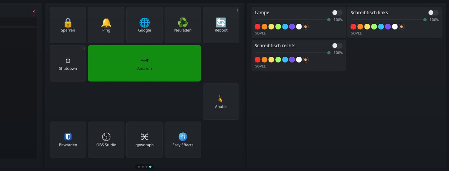 Quick-Action-Deck auf dem Display, daneben die Steuerung der smarten Lampen