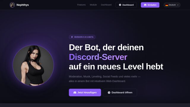 Web-Dashboard von Nephthys zur Konfiguration der Discord-Bot-Funktionen